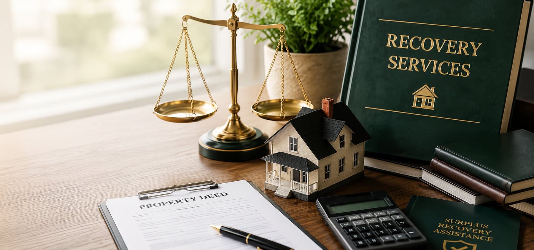 Property deed, model home, and recovery research materials