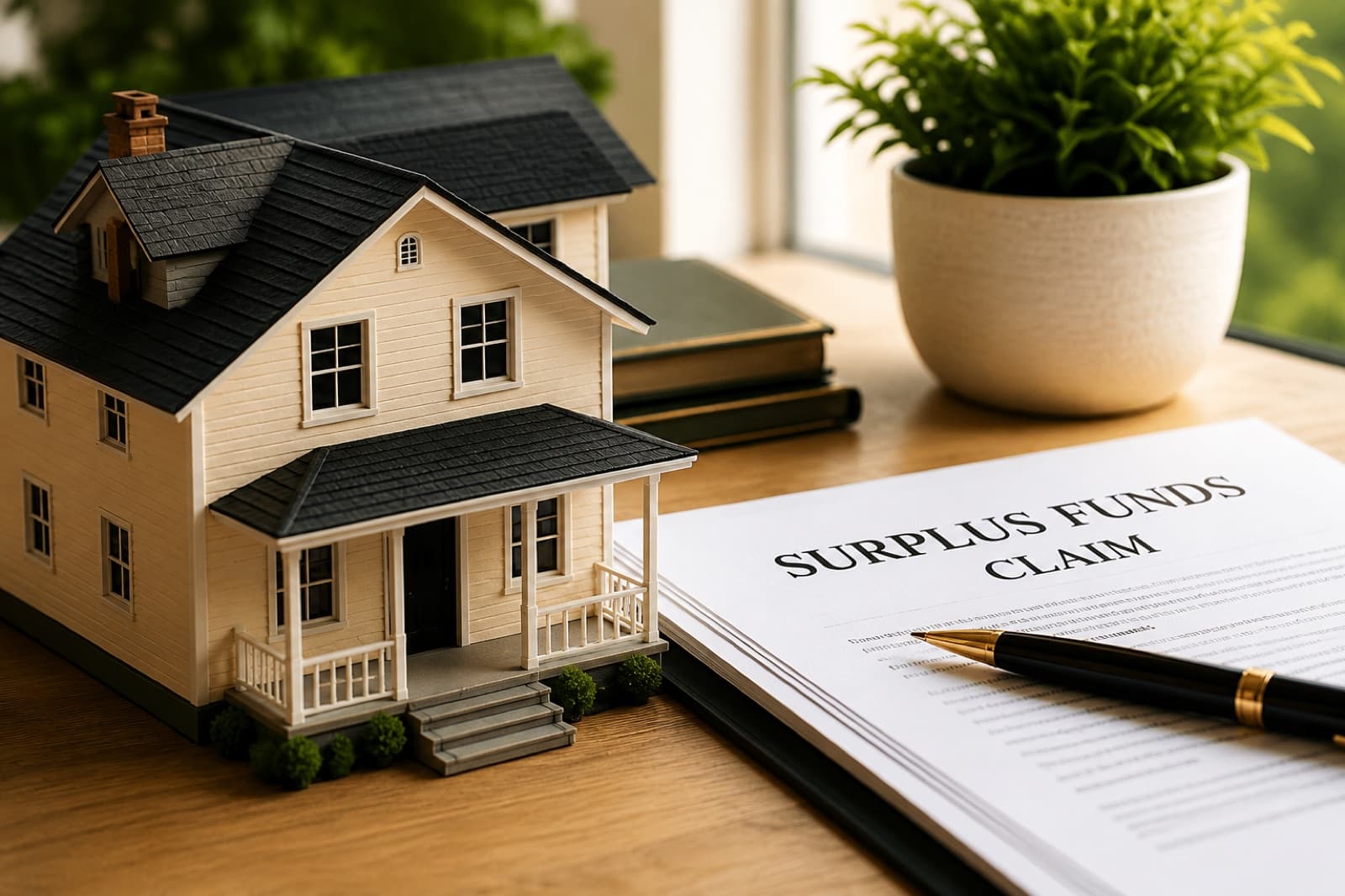 A model home beside surplus funds claim documents